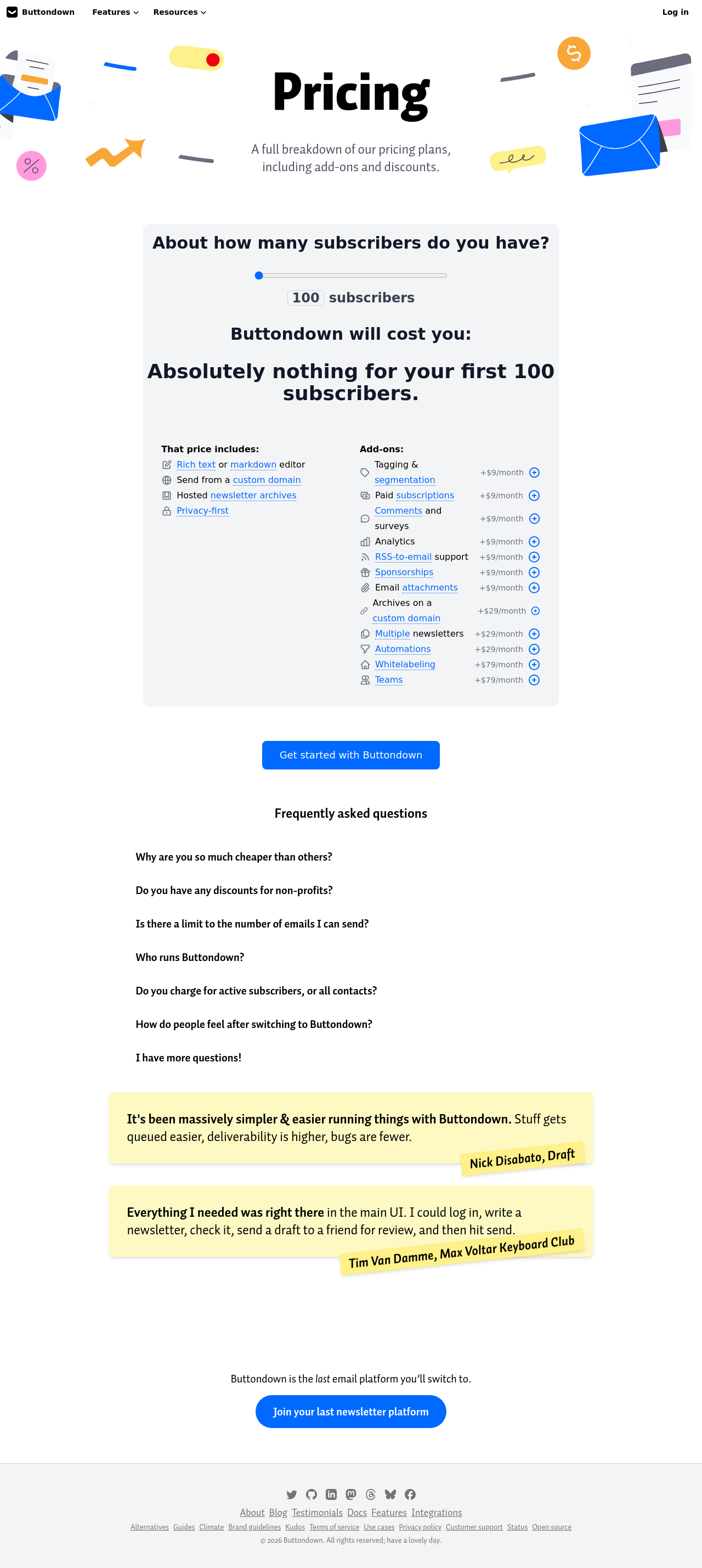 Buttondown pricing page as captured