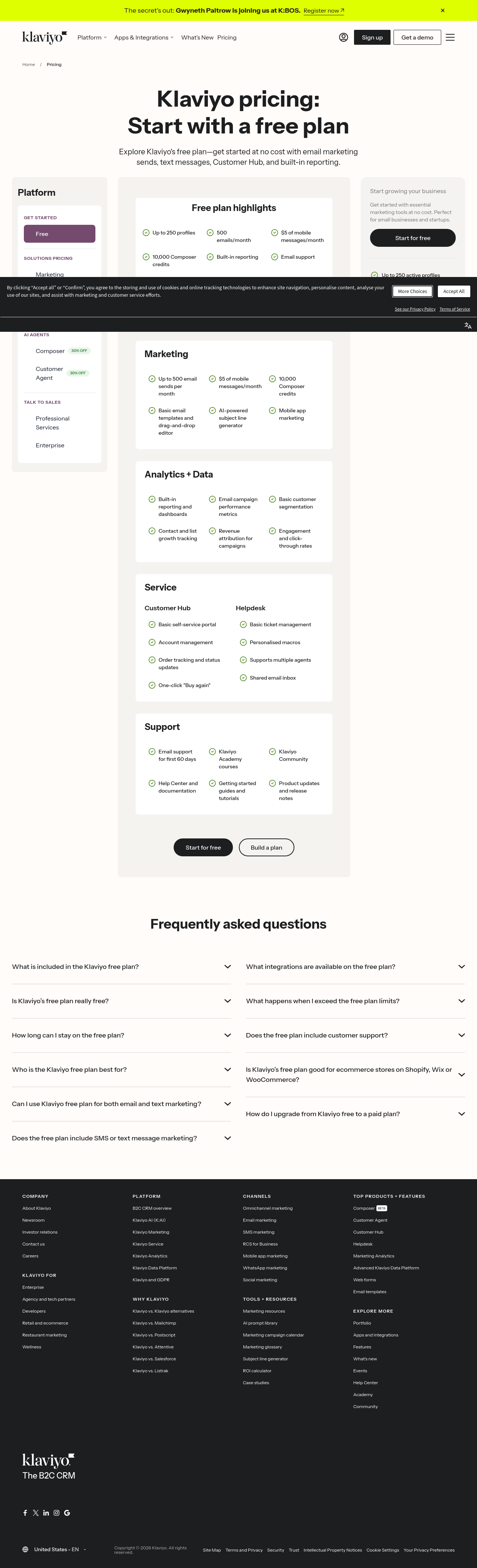 Klaviyo pricing page as captured