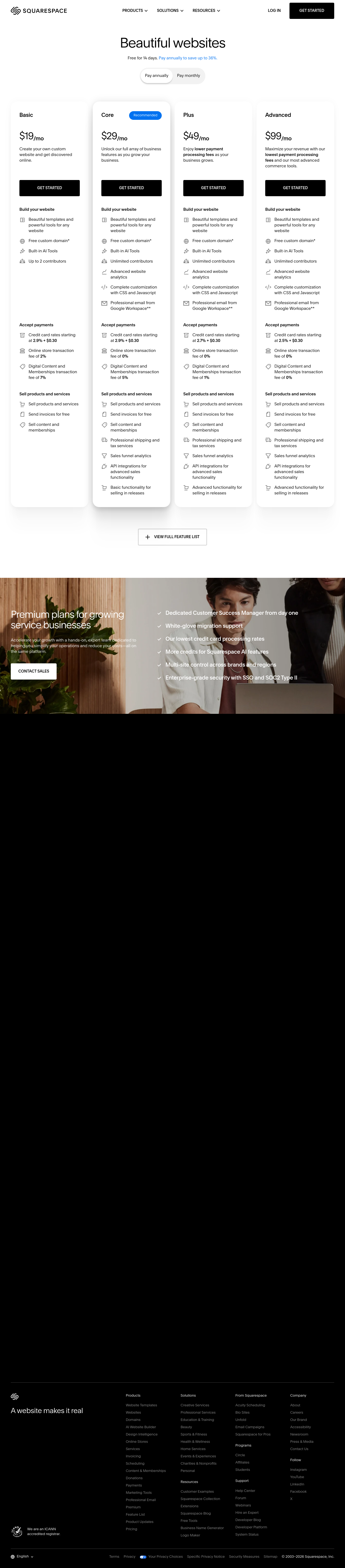Squarespace pricing page as captured