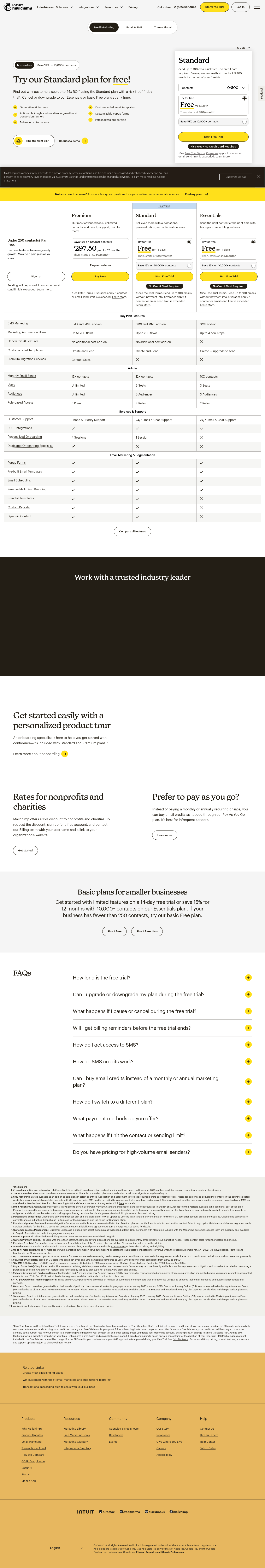 Mailchimp pricing page as captured
