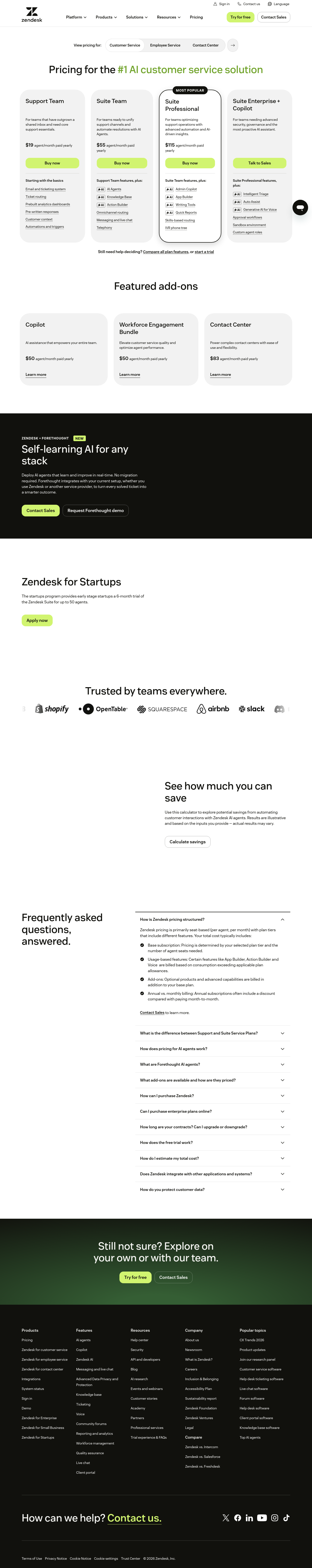 Zendesk Suite pricing page as captured