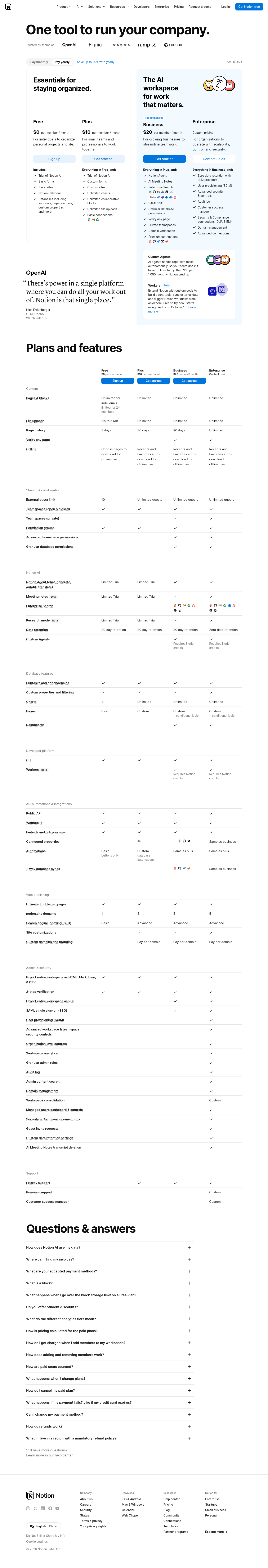 Notion pricing page as captured