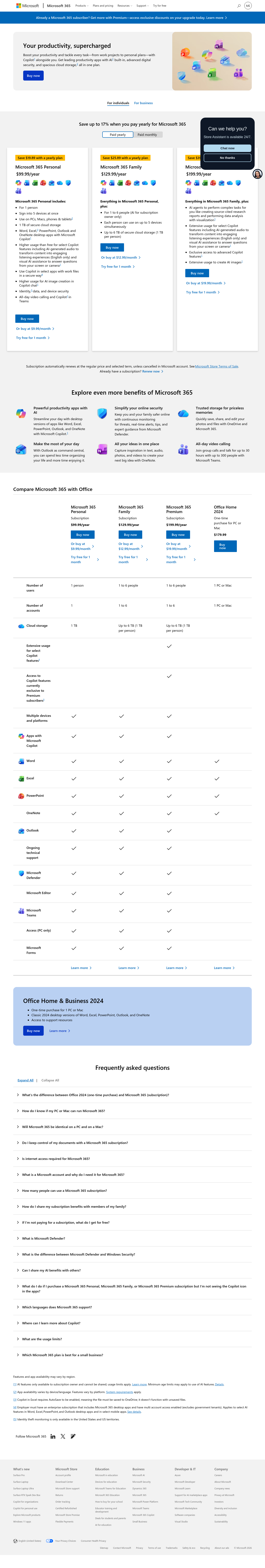 Microsoft 365 pricing page as captured