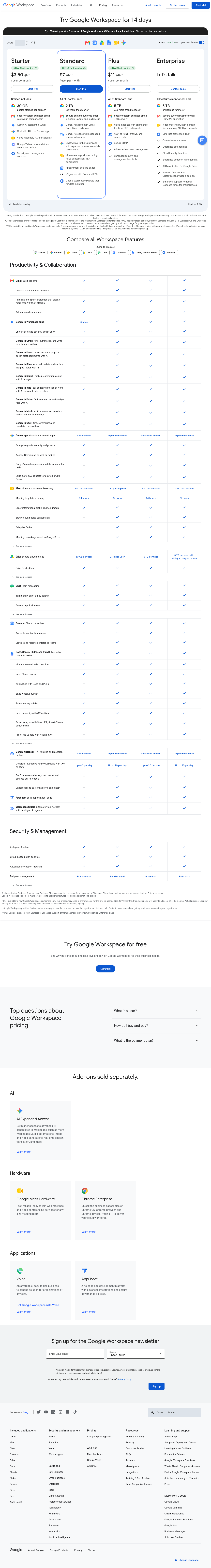 Google Workspace pricing page as captured