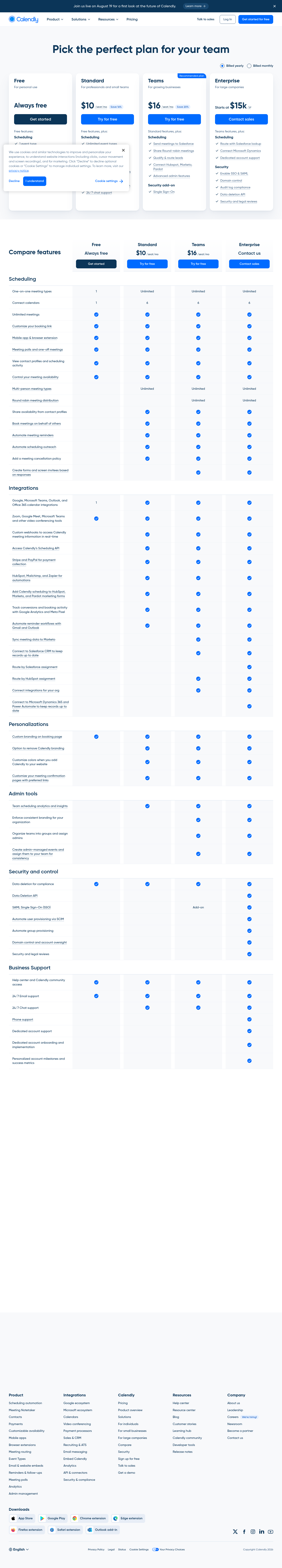 Calendly pricing page as captured
