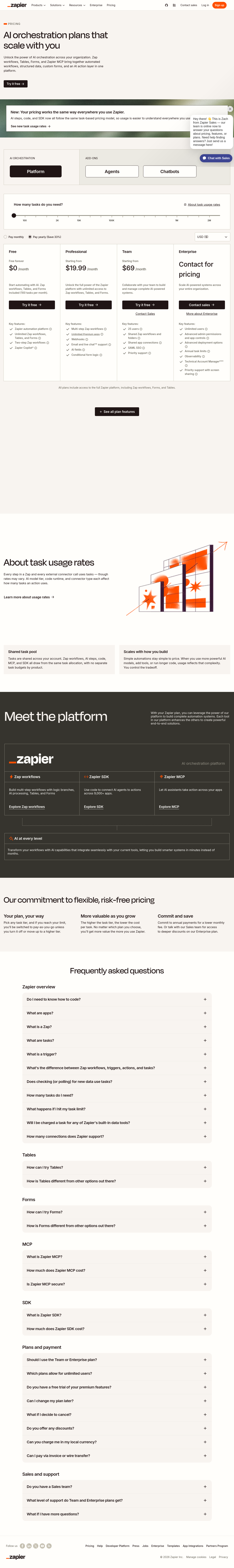 Zapier pricing page as captured